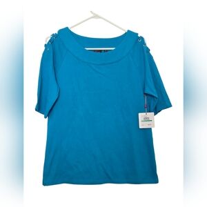Rafaella 3/4 SLEEVE  Casual top Blue  Shirt Sz L